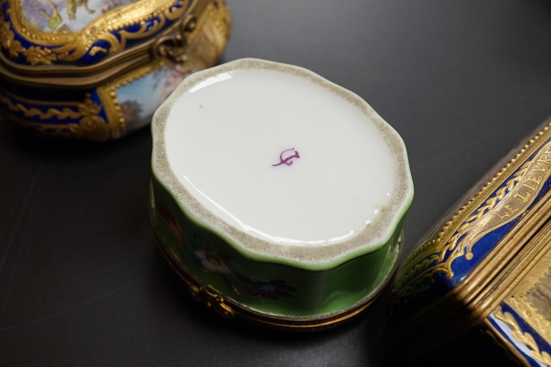 A collection of Continental hand painted and enamelled patch boxes, largest 9cm wide